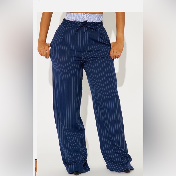 Nathalie Double Wasitband Pinstripe Trouser - Picture 2 of 3